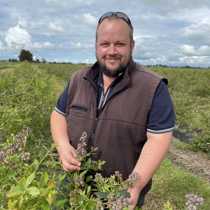 Justin Dykhoff, Head of Produce, Foodstuffs South Island , blueberry farm